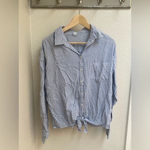 Old Navy Blue and White Pinstripe Button Up Tie Front Shirt